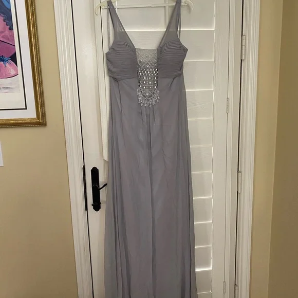 Sue Wong Silk Evening Dress Sz 6 fits 4 Wedding Party Gray Grey Beaded Crystal H Sue Wong Silk Evening Dress Sz 6 fits 4 Wedding Party Gray Grey Beaded Crystal H